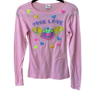 Ankh Pink True Love Embroidered Fairycore Harajuku Baby Tee Y2K Graphic Top M